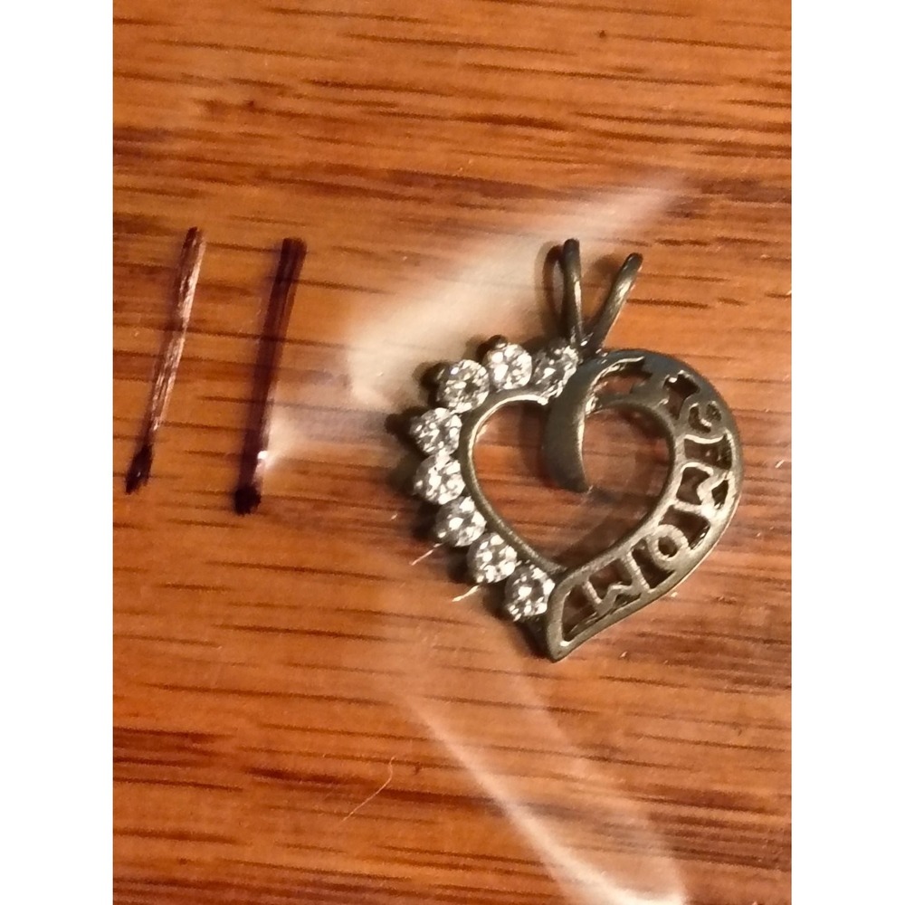 Silver Mom Heart Pendant Charm Rhinestone Accents Womens Jewelry